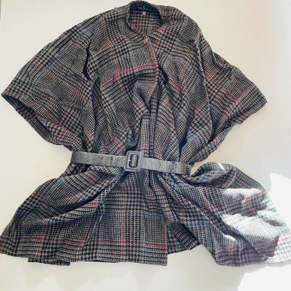Ralph Lauren Purple Label 100% Wool Gun Check Loden Plaid Cape Poncho Coat Large - Picture 7 of 7